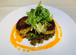 Crab Cakes + Lentils